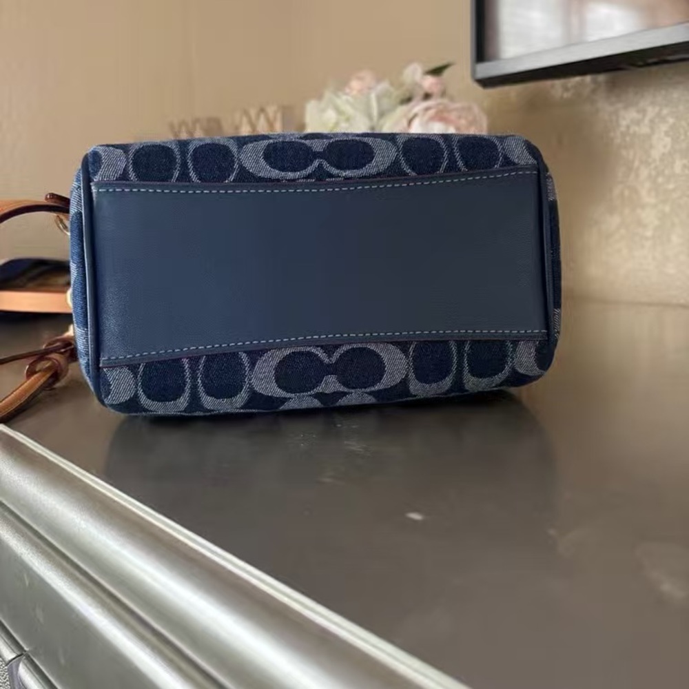 Coach Navy Signature Denim Mini Satchel with Tan Leather Trim - Picture 3 of 3